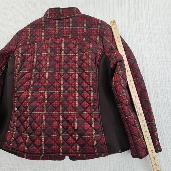 Women's Full Zip Puffer Jacket 3X (22W-24W) Maroon Plaid EUC Snap Pockets LS - Picture 12 of 14